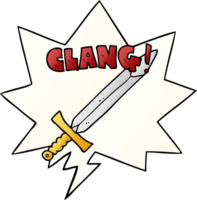 cartoon clanging sword with speech bubble in smooth gradient style png