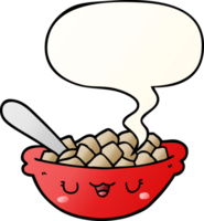 linda dibujos animados cuenco de cereal con habla burbuja en suave degradado estilo png