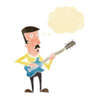 caricatura, hombre, juego, guitarra eléctrica, con, pensamiento, burbuja png