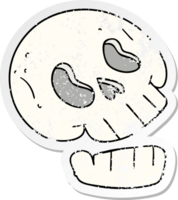 adesivo angustiado de um crânio de desenho animado desenhado à mão peculiar png