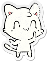 distressed sticker of a cartoon happy cat png