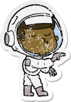 distressed sticker of a cartoon confident astronaut png