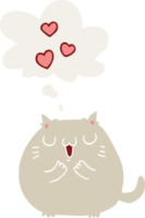 mignonne dessin animé chat dans l'amour avec pensée bulle dans rétro style png