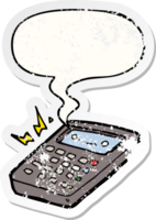 cartone animato calcolatrice con discorso bolla afflitto afflitto vecchio etichetta png