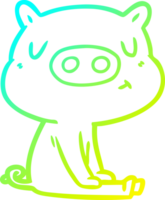 cold gradient line drawing of a cartoon content pig meditating png