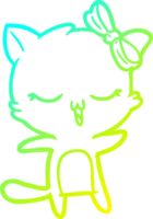 cold gradient line drawing of a cartoon cat with bow on head png
