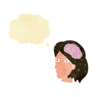 cartoon female head with brain symbol with thought bubble png