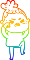 rainbow gradient line drawing of a cartoon angry woman png