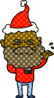 hand drawn comic book style illustration of a dismissive man with beard frowning wearing santa hat png