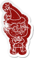 excentrique dessin animé affligé autocollant de une agacé femme portant Père Noël chapeau png