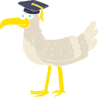 flat color illustration of seagull with graduate cap png