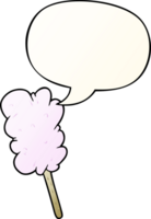 cartoon candy floss on stick with speech bubble in smooth gradient style png