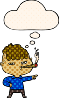 dibujos animados hombre de fumar con pensamiento burbuja en cómic libro estilo png