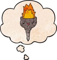 cartoon flaming chalice with thought bubble in grunge texture style png