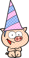 desenho animado de porco sentado alegre png