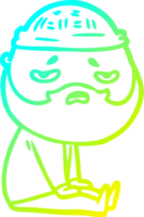 cold gradient line drawing of a cartoon worried man with beard png