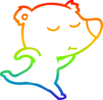 rainbow gradient line drawing of a happy cartoon polar bear running png