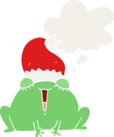 cute cartoon christmas frog with thought bubble in retro style png