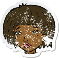 retro distressed sticker of a cartoon bored looking woman png