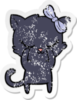 noodlijdende sticker van een schattige cartoonkat met strik png