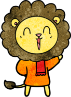 laughing lion cartoon in winter clothes png