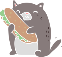 eben Farbe Stil Karikatur Katze mit Sandwich png