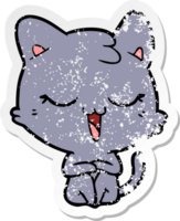 distressed sticker of a happy cartoon cat png