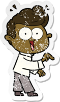 distressed sticker of a cartoon excited man png