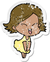 distressed sticker of a happy cartoon girl png