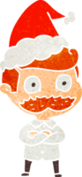 hand drawn retro cartoon of a man with mustache shocked wearing santa hat png