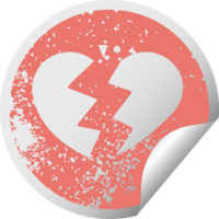 distressed circular peeling sticker symbol of a broken heart png