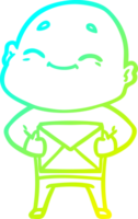 cold gradient line drawing of a happy cartoon bald man png