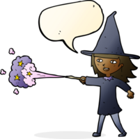 cartoon witch girl casting spell with speech bubble png