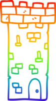 rainbow gradient line drawing of a cartoon castle tower png