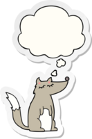 cartoon wolf with thought bubble as a printed sticker png