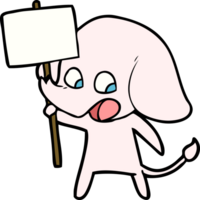 cute cartoon elephant holding placard png