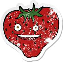 retro distressed sticker of a cartoon strawberry png