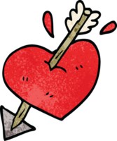 dessin animé doodle coeur traversé par une flèche png