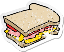 distressed sticker of a cartoon ham sandwich png