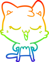 rainbow gradient line drawing of a happy cartoon cat png