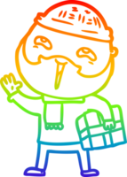 rainbow gradient line drawing of a cartoon happy bearded man png