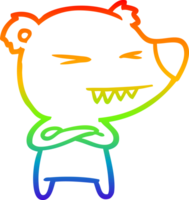 rainbow gradient line drawing of a angry polar bear cartoon with folded arms png