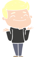 happy flat color style cartoon man shrugging png