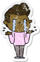 distressed sticker of a cartoon man crying png