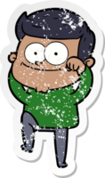 distressed sticker of a cartoon happy man png