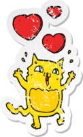 distressed sticker of a cartoon cat crazy in love png