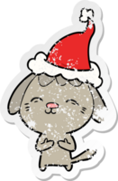 feliz mão desenhado angustiado adesivo desenho animado do uma cachorro vestindo santa chapéu png