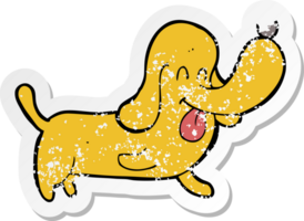 retro distressed sticker of a cartoon happy dog png