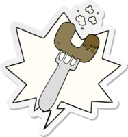 cartoon sausage on fork with speech bubble sticker png