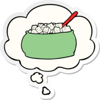 cartoon sugar bowl with thought bubble as a printed sticker png